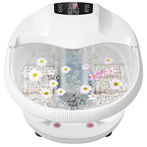 WELLHUT Foot Spa Bath Massager with Heat, Vibration and Red Light, Bubbles, Acupressure Massage, 6 Massage Rollers for Feet Stress Relief，Adjustable Temperature & Time, Pedicure Soak Tub for Foot Care