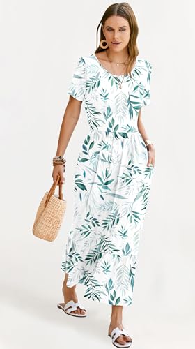 Image of AUSELILY Womens Summer Dresses 2025 Short Sleeve Maxi Dress Crewneck Casual Sundresses with Pockets