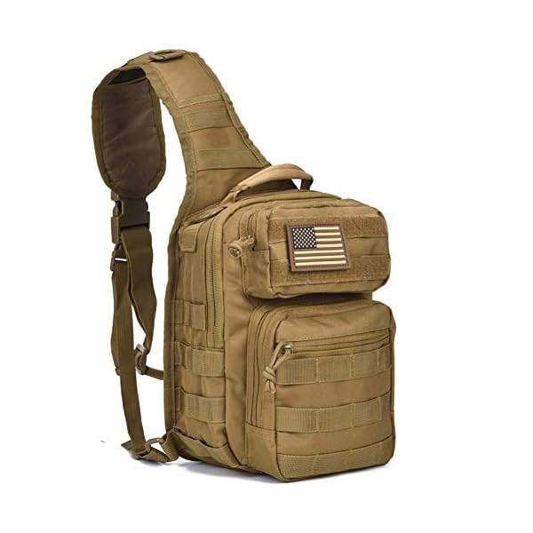 GEAR Tactical Sling Bag Pack Military Rover Shoulder Sling Backpack Molle Assault Range Bag Everyday Carry Diaper Bag Day Pack Tan Small
