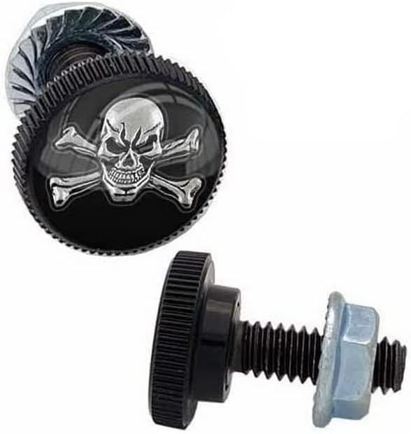 2 SM Black Knurled - License Plate Frame Fastener Tag Bolts - Skull and Bones Style-9856-3103