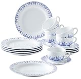Geschirrset blau aus Porzellan mit Muster. Satz aus 6 Kaffeetassen 250 ML, 6 Untertassen 16 cm, 6 x Kuchenteller 23 cm ein klassisches 18 tlg. Kaffeeset.