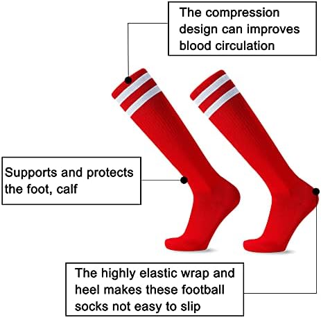 EQLEF Children's Football Socks Long, Comfortable Thin section Children's Football Socks Breathable, Stylish Football Socks for Boys and Girls from 6-10 Years (Red/Blue)