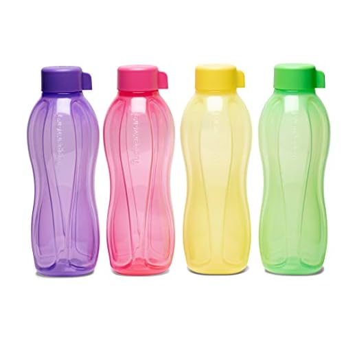 Tupperware Aquasafe Plastic Bottle, 1000ml, Set of 4, Pink, Green, Yellow, Purple