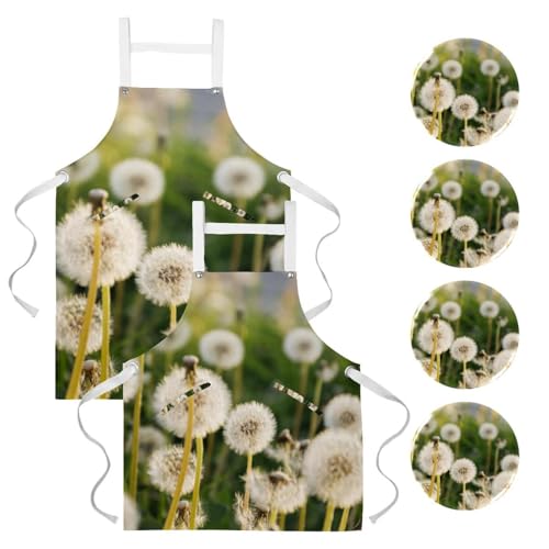 Tablier de cuisine pour pâtisserie et nettoyage lot de 2 imprimé pissenlit