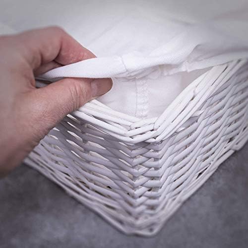 woodluv New White Wicker Storage Basket With White Lining Large