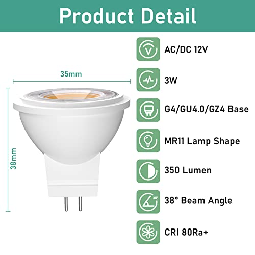Bonlux 3W Mr11 Gu4.0 Led Light Bulb 12V, G4 Bi-Pin Base Led Spotlight 12V 35W Mr11 Gu4 Halogen Replacement For Landscape Recessed Accent Lights And Fiber Optic Light Warm White 3000K, 6-Pack #TOP3