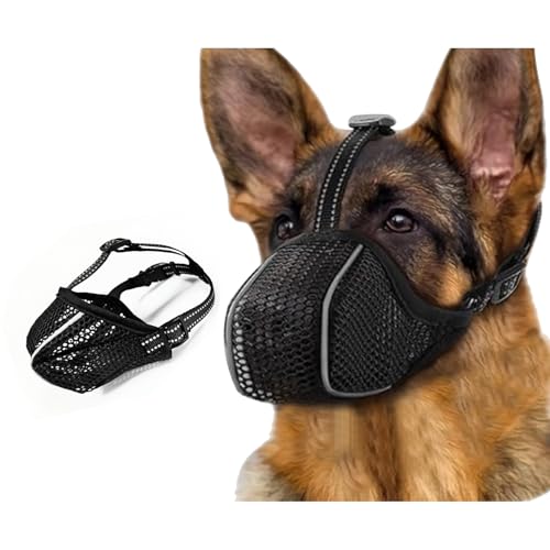 Kanuoc Dog Muzzle, Mesh Soft Muzzle for Small Medium Large Sized Dogs, Breathable Adjustable Puppy Muzzles for Scavenging Biting Licking and Chewing, Allows Panting and Drinking (Reflective Mesh, S)