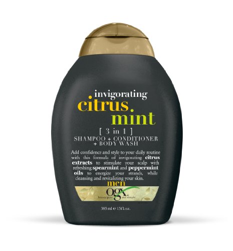 OGX Mens 3 in 1 Shampoo + Conditioner + Body Wash, Invigorating Citrus Mint, 13oz