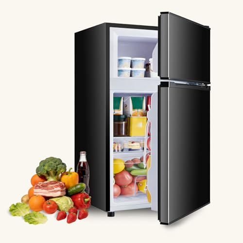 Image of NEWBULIG Mini Fridge with Freezer 3.2 Cu.Ft Small Refrigerator for Office, Dorm, Small Fridge with Adjustable Thermostat, Energy Saving, Dual Door, Black