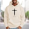 Hoodie for Men UK Christian Graphic Hooded Jumper, Mens Hoody Textured Kangaroo Pocket Fall Fashion Casual Athletic Comfortable Outdoor Holiday Pullover (Beige, XXL) #1