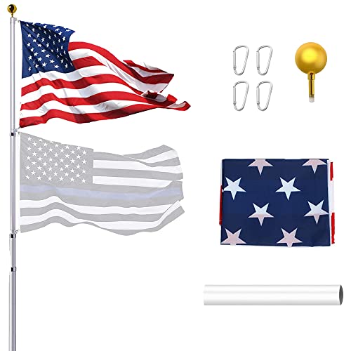 Aiviin Extra Thick 25Ft Telescoping Flag Pole Kit, Heavy Duty 16 Gauge Aluminum Outdoor In Ground American Telescopic Flagpole With 3X5 Polyester Us Flag For Commercial, Residential, Yard, Silver #TOP19