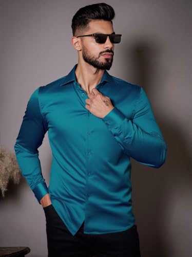 Image of IndoPrimo Men's Stylish Solid Satin Casual Shirt for Men Full Sleeve