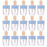 BAQI 15 tubos de brillo de labios vacíos en forma de helado, recipiente de esmalte de labios recargable, botella de muestras de cosméticos para bricolaje para bálsamo labial de lápiz labial, azul