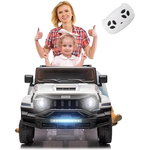 BCARORUR 24V 2 Seater Kids Ride on Toy Truck, 24V Battery Powered Ride On 4WD Electric Vehicle for Kids with 6 Wheel and Remote, Parental Rear Seat, 5-Point Safety Belt, Music, LED Lights (White) Cover