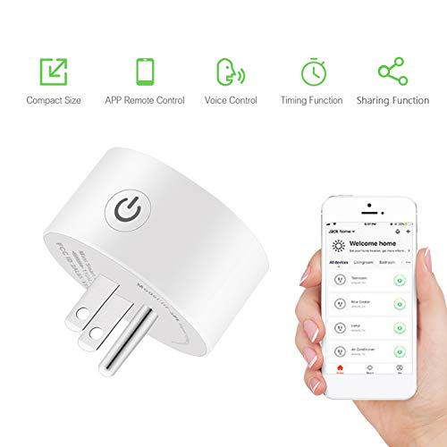 White US Smart Plug with Voice Control, App Remote, , 10A Max Load, 2.4GHz, ABS+PC, Google Home Compatible
