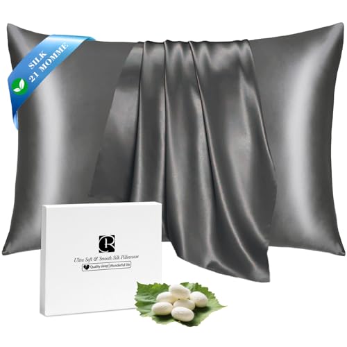 SeidenKissenbezug 40x80, Ravmix Kissenbezüge aus Seide, für Haar und Haut, mit verstecktem Reißverschluss, beide Seiten Seide, Maulbeerseide Kopfkissenbezug 40x80, 1 Stück, Anthrazit
