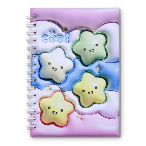 MUDOR Reusable Sticker Book for Collecting - A5 Album Organizer with 3D Puffy Cover 40 Sheets (80 Pages) Silicone Release Paper Blank Sticker Storage Collection Book for Kids Girls Adults (Star)