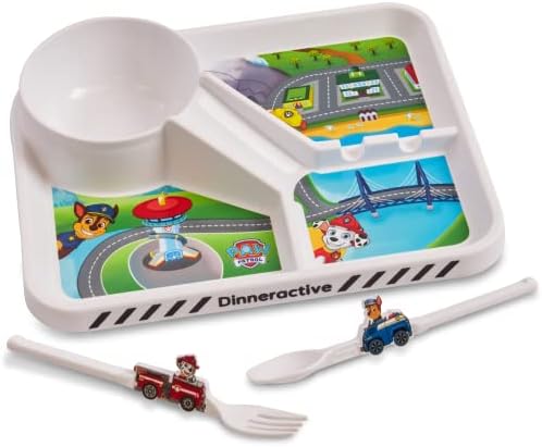 PAW Patrol Dining Set For Kids - 3 PC Themed Dinnerware Set by Dinneractive - Dog Cartoon - Toddler Plates - Baby Dishes