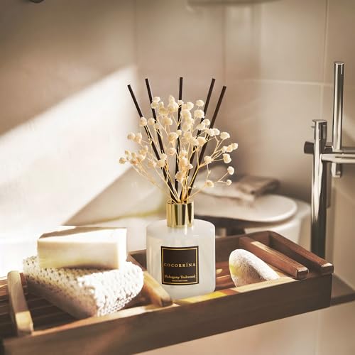 Image of COCORRINA Reed Diffuser - Mahogany & Teakwood 6.7 fl oz Scented Diffuser with 8 Sticks Home Fragrance Reed Diffuser for Bathroom Shelf Decor