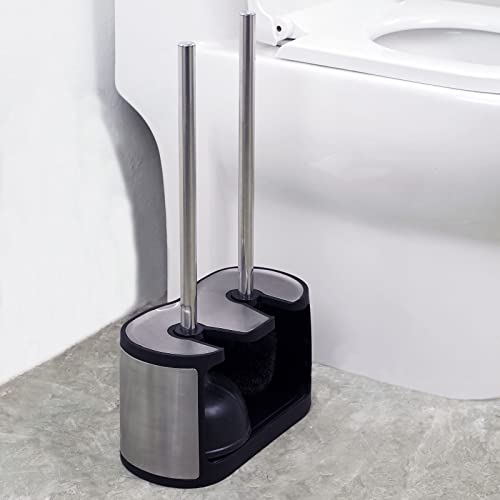 Casaphoria Edelstahl-WC-Bürste mit Halter und Kolben-Set, freistehender Kanister für Badezimmer, 2-in-1-Versteckhalter, robuster Kolben