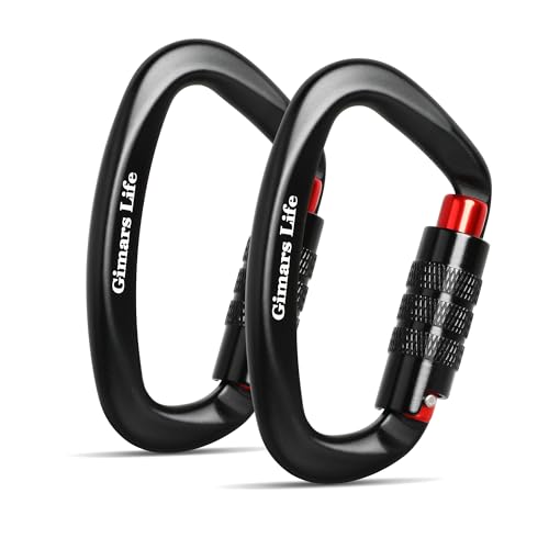 Gimars 12KN Twist Locking Karabiner Schlüsselanhänger Karabinerhaken Carabiner Aluminium Schraubkarabiner für Camping, Angeln, Wandern oder Reisen (2 Stück)