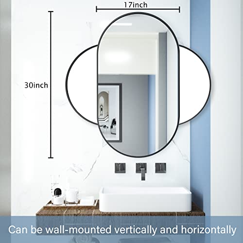 Harritpure 17" X 30"Oval Bathroom Mirror Wall Mounted Chic Brushed Metal Frame Hang Vertically & Horizontally Perfect Modern Decor For Bedroom Bathroom Entryway Living Room Gallery Wall,Black #TOP5
