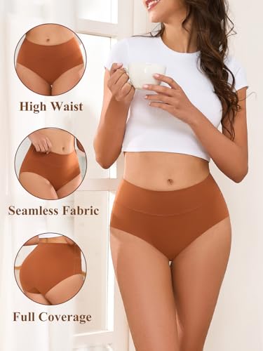Women's Seamless Underwear High Waisted Tummy Control No Show Panties Full Coverage Stretch Briefs 4 Pack3