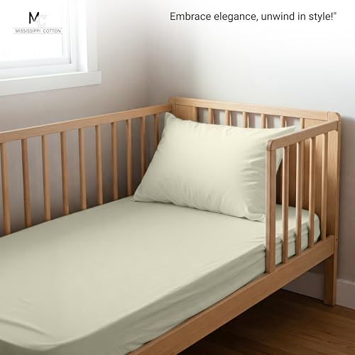 Image of 100% Cotton Toddler Sheet Set - 3-Piece Soft & Breathable Bedding - Fitted Sheet, Elasticized Flat Sheet & Envelope Pillowcase - Mini Crib & Toddler Bed Sheets (Ivory)