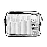 LECUNE Transparenter Kulturbeutel mit Reiseflaschenset, 13 Stück Reisen Flaschen Set(100ml) und 1 Stück Plastikbeutel für Flüssigkeiten zugelassen (20x20cm),Flughafen-konforme Tasche,Reisezubehör