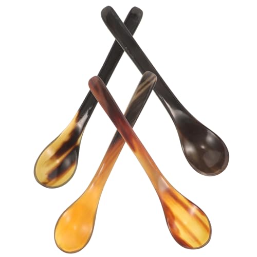 Cabilock 4pcs Natural Ox Horn Honey Spoons Long Handled Dessert and Mixing Spoons for Coffee Ice Cream and Beverages for Elegant Dining and Gifting