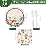 75pcs Wildfloral Paper Plates&Napkins-Disposable Watercolor Garden Flower Plates Set Tableware Decor for Birthday Spring Wedding Bridal Shower Baby Shower Picnic Tea Party Supplies-Serve 25 - Image 2