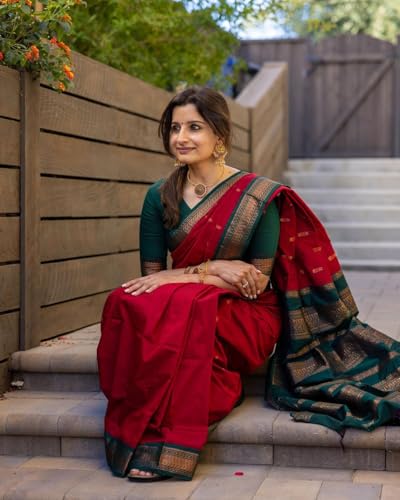 Image of ILAIYAAL CLOTHINGS Women's Kanjivaram Cotton Silk Saree South Indian Paithani Sari | gadwal cotton sarees with Zari Border and Blouse Piece - Suitable For All Indian Occasions and Festivals 191