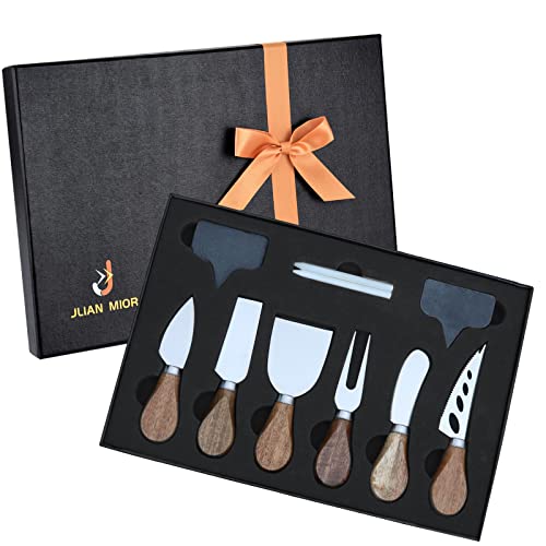 JLIAN MIOR Juego completo de cuchillos de queso grande y exquisito de 12 piezas, marcadores de queso para tabla de charcutería, etiquetas de queso negro, pizarra para comida, cena, boda, fiestas de