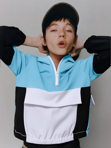 Image of Azmxynol Boys Clothes Kids Little Boy Color Block Half Zip Hoodie & Jogger Pants 2 Piece Outfit Set,4-12 Years