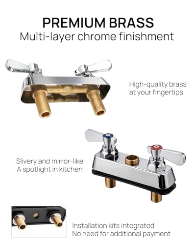 Sepaitek Leak-Free Commercial Sink Faucet 4 inch Center 2 Hole, Commercial Handwash Sink Faucet 3-1/2\" Gooseneck Deck Mount, Laundry Tub Utility rv Bar Sink, Brass - Thumbnail 4
