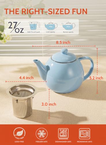 Image of Sweese Porcelain Teapot 27 oz with Infuser for Loose Leaf Tea, Bluish Grey