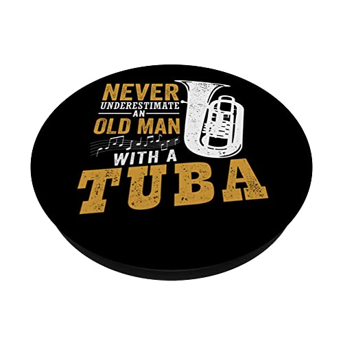 Never Underestimate An Old Man With A Tuba PopSockets Swappable PopGrip, Black - Image 2