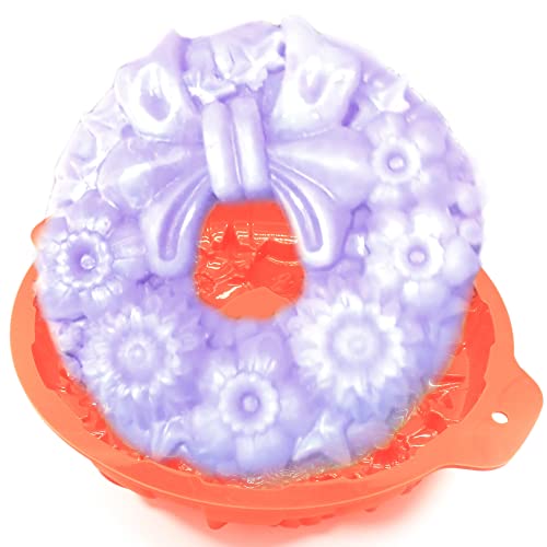 X-Haibei Round Holiday Wreath Jello Puding Cake Pan Silicone Shallow Mold 10Inch With Ear #TOP1