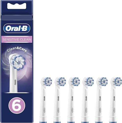 Oral-B Sensitive Clean Electric Toothbrush Head with Clean & Care Technology, Extra Soft Bristles for Gentle Plaque Removal, Pack of 6, White
