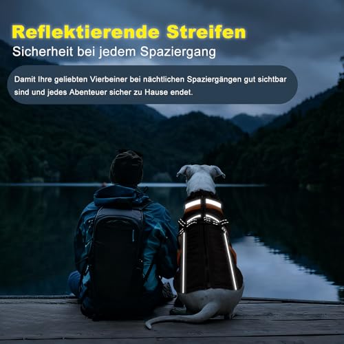 FEimaX Hundemantel Wasserdicht Winddichte Winter Fleece Hundejacke mit Geschirr Hund Wintermantel Warme Weste Reflektierende Verstellbar Haustier Kleidung für Kleine Mittelgroße Hunde (S, Schwarz)