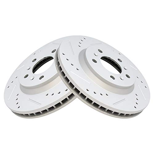 TRQ Front Performance Brake Rotor Drilled Slotted Pair Set for 2006-2013 Chevy Impala / 2014-2016 Chevy Impala Limited / 2006-2011 Buick Lucerne / 2006-2007 Chevy Monte Carlo
