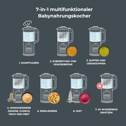 Nuvita Magic Pappa 7-in-1 Multifunktionaler Babynahrungszubereiter – Dämpft, Pürieren, Zerkleinert, Bereitet Pürees, Smoothies und Homogenisierte Essen mit Selbstreinigungsfunktion, Nuvita Chef app