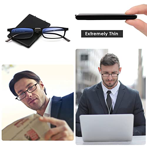 Skyoak Unbreakable Evolved Folding Reading Glasses For Women Men Blue Light Blocking Anti Uv Eyestrain Foldable Portable Compact Readers With Flat Hard Case Pocket Computer Glasses 2.0 Black #TOP1
