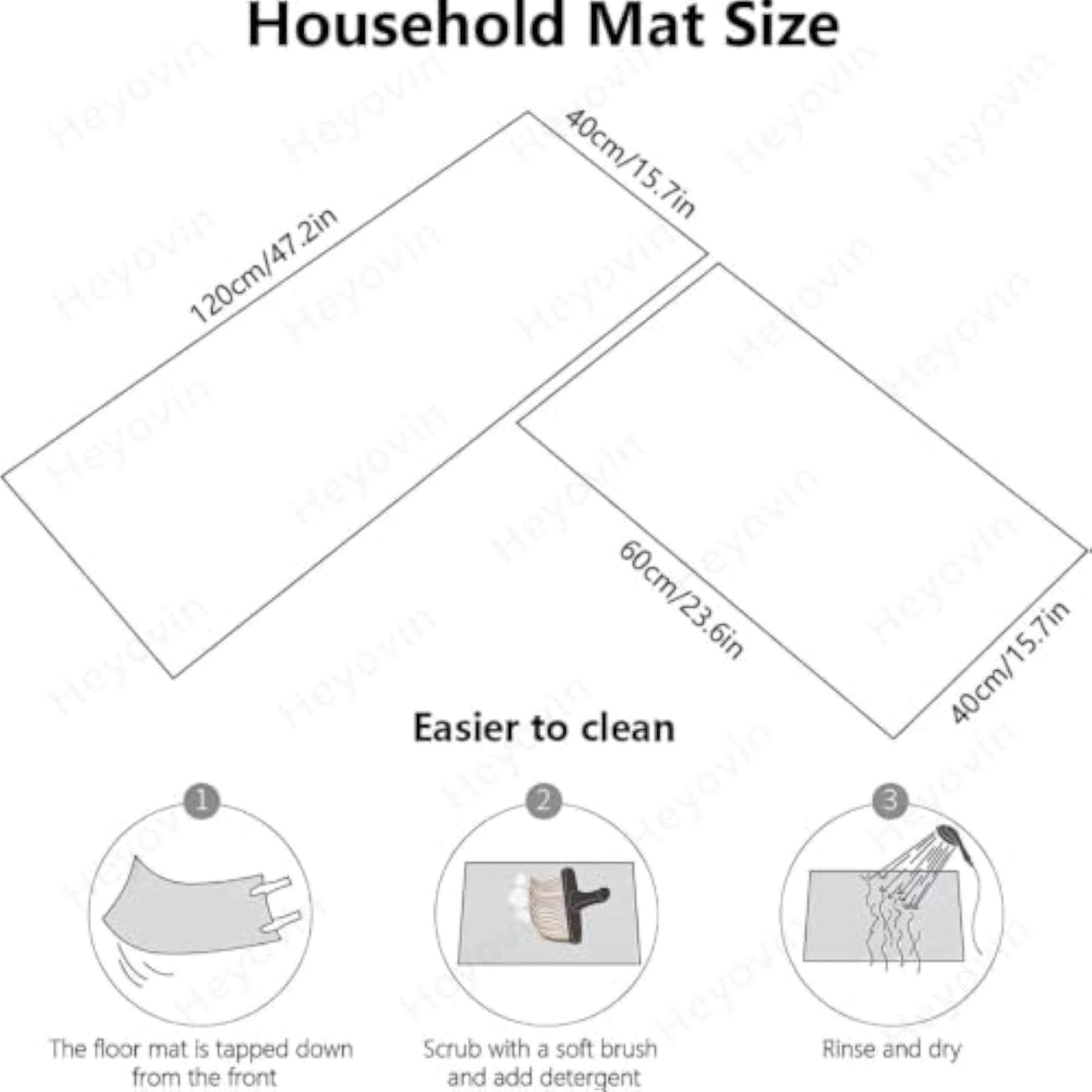 Kitchen Floor Mat Set, Black Gold Geometric Pattern, Non-Slip