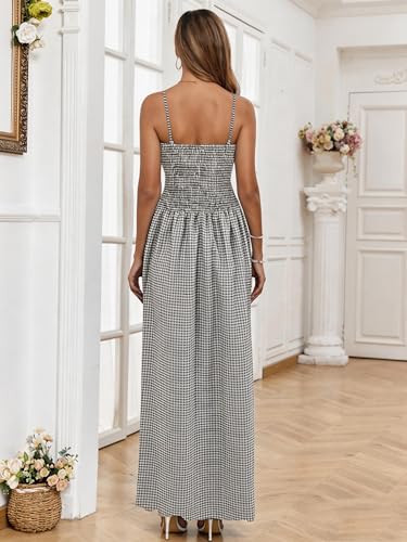 Image of Aigeman Women Detachable Strap Dress Strapless Smocked Bodice Maxi Dress Pockets Long Swing Flowy Beach Sundress 373