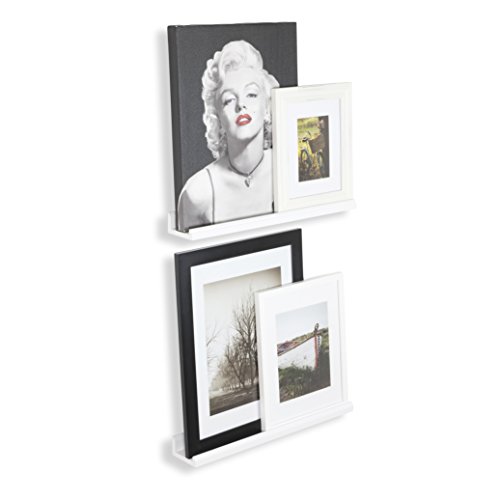 Wallniture Boston Contemporary 22 Inch Wall Mounted Floating Shelves - Space Saver Picture Ledges Set of 2 White