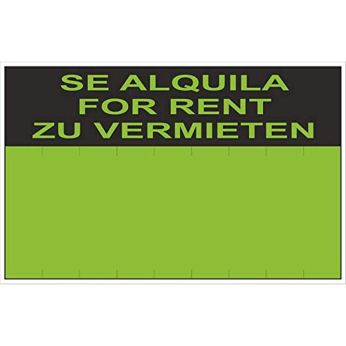 Señal Se Alquila/For Rent/Zu Vermieten | Verde Fluorescente - 450 X 700 Mm En Oferta Normaluz Rd51206 - Cartel Se Alquila For Rent Zu Vermieten Pvc Glasspack 0,4 Mm 45X70 Cm Con Cte, Ripci