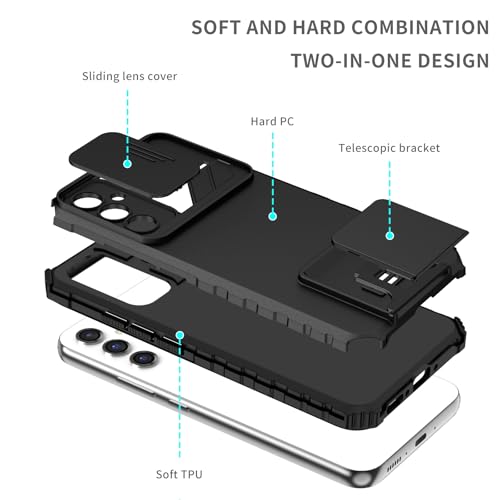 Image of ShieldTech Back Cover Case for Samsung Galaxy A54 5G | Sliding Camera Shield | Stereoscopic Stand | Shockproof 360 Protection | PC + TPU Hybrid Mobile Phone Case for Samsung Galaxy A54 5G | Black
