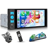 Wireless Carplay Autoradio 1 Din con Wireless Android Auto iOS/Android Mirror Link 6 Pollici Touchscreen Autoradio con Bluetooth 5.2 FM Radio USB/AUX/EQ/Type C Comandi al Volante Telecamera Posteriore