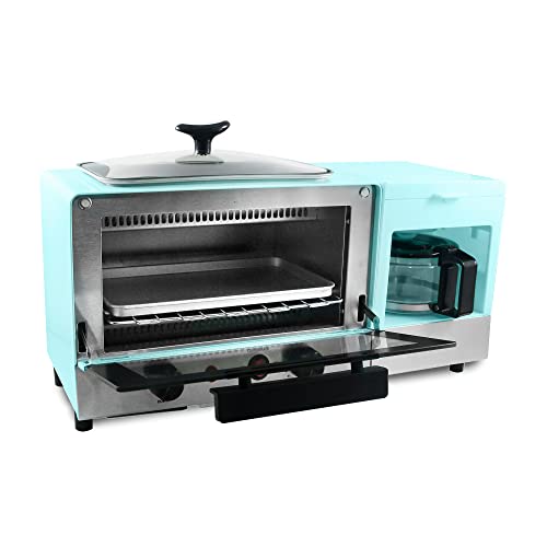 Elite Gourmet Americana 2 Slice, 9.5" Griddle With Glass Lid 3-In-1 Breakfast Center Station, 4-Cup Coffeemaker, Toaster Oven With 15-Min Timer, Heat Selector Mode, Blue, (Ebk8810Bl) #TOP7